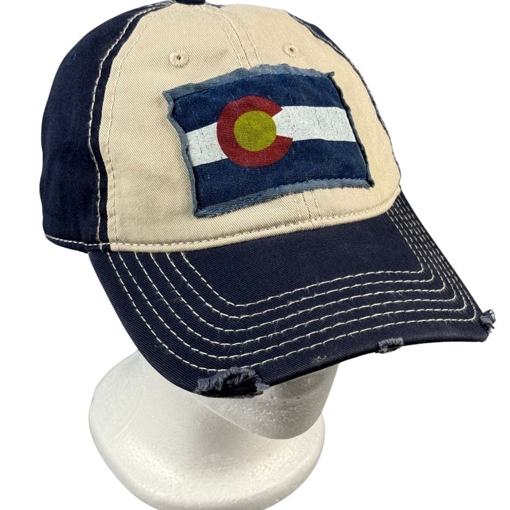 Otto Cap Colorado Patch Navy Blue Adjustable Backstrap Distressed One Size Hat‎